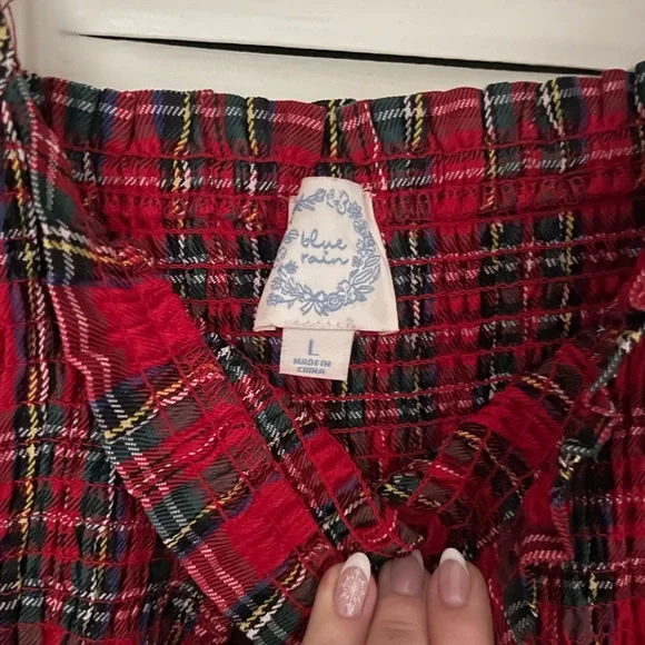 Plaid Red Christmas Dress Puff Sleeve - Picture 6 of 6